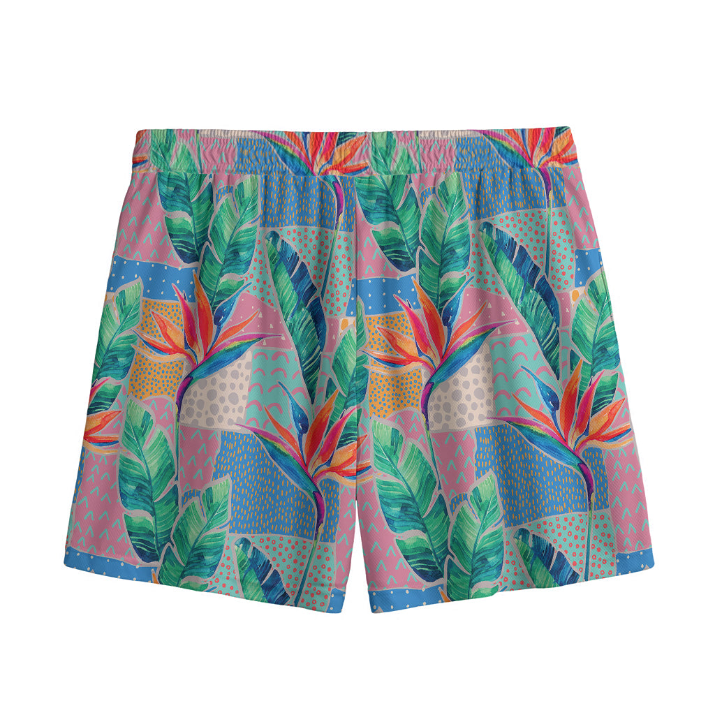 Watercolor Tropical Patchwork Print Mesh Shorts