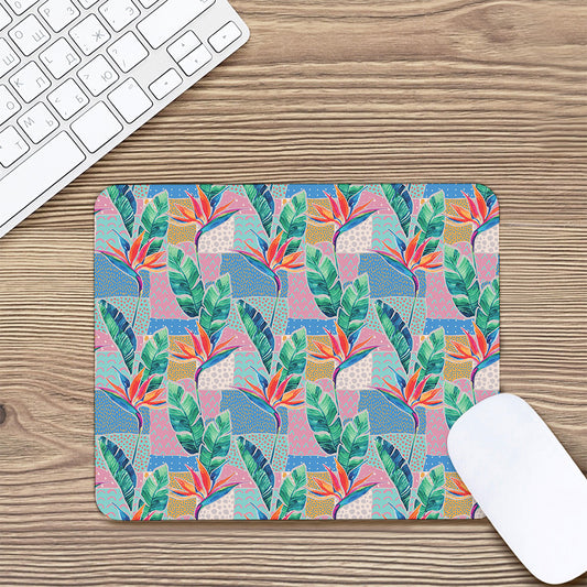 Watercolor Tropical Patchwork Print Mouse Pad