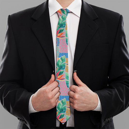 Watercolor Tropical Patchwork Print Necktie