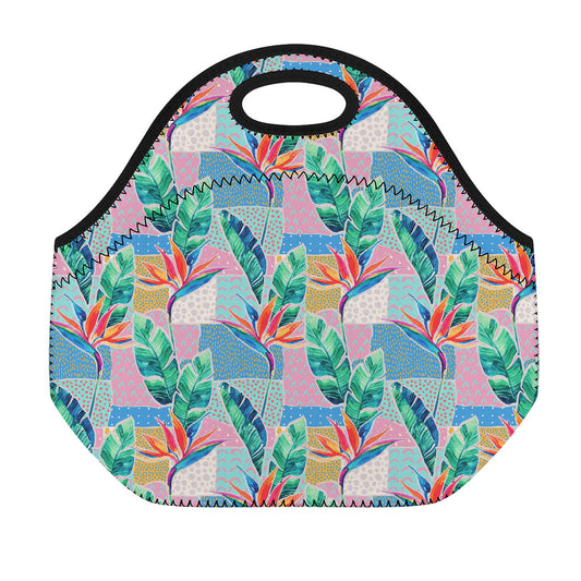 Watercolor Tropical Patchwork Print Neoprene Lunch Bag