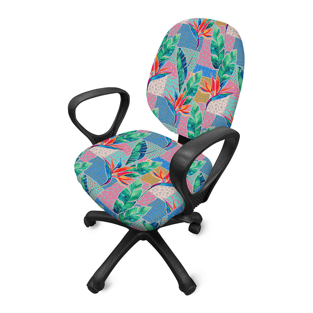 Watercolor Tropical Patchwork Print Office Chair Cover