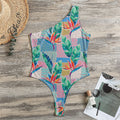 Watercolor Tropical Patchwork Print One Shoulder Bodysuit