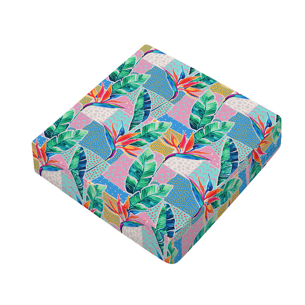 Watercolor Tropical Patchwork Print Outdoor Seat Cushion Cover