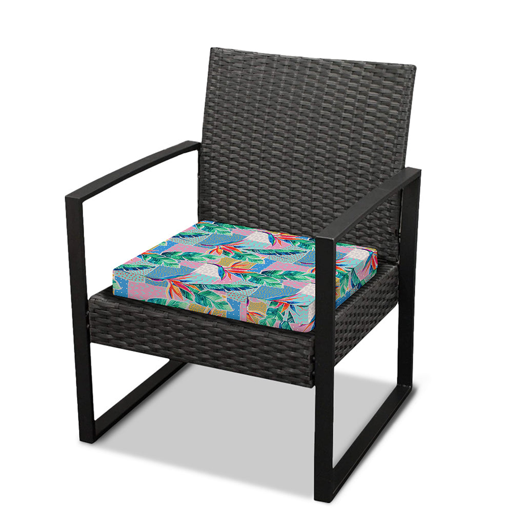 Watercolor Tropical Patchwork Print Outdoor Seat Cushion Cover