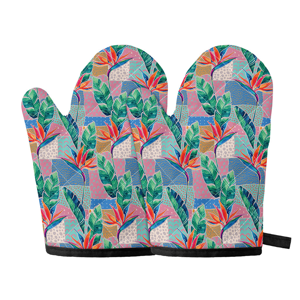 Watercolor Tropical Patchwork Print Oven Mitts