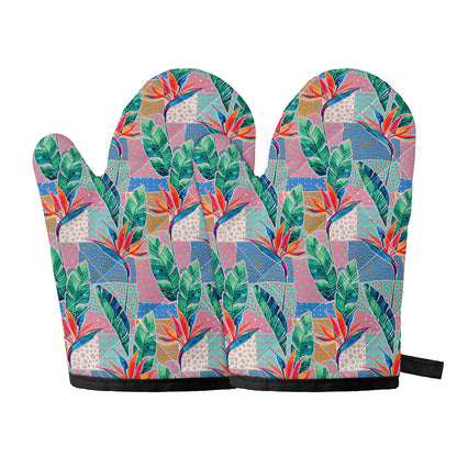 Watercolor Tropical Patchwork Print Oven Mitts