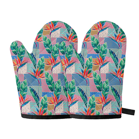Watercolor Tropical Patchwork Print Oven Mitts