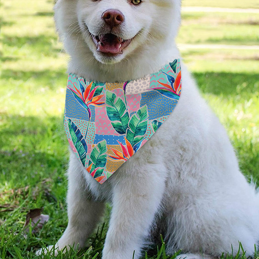Watercolor Tropical Patchwork Print Over The Collar Dog Bandana