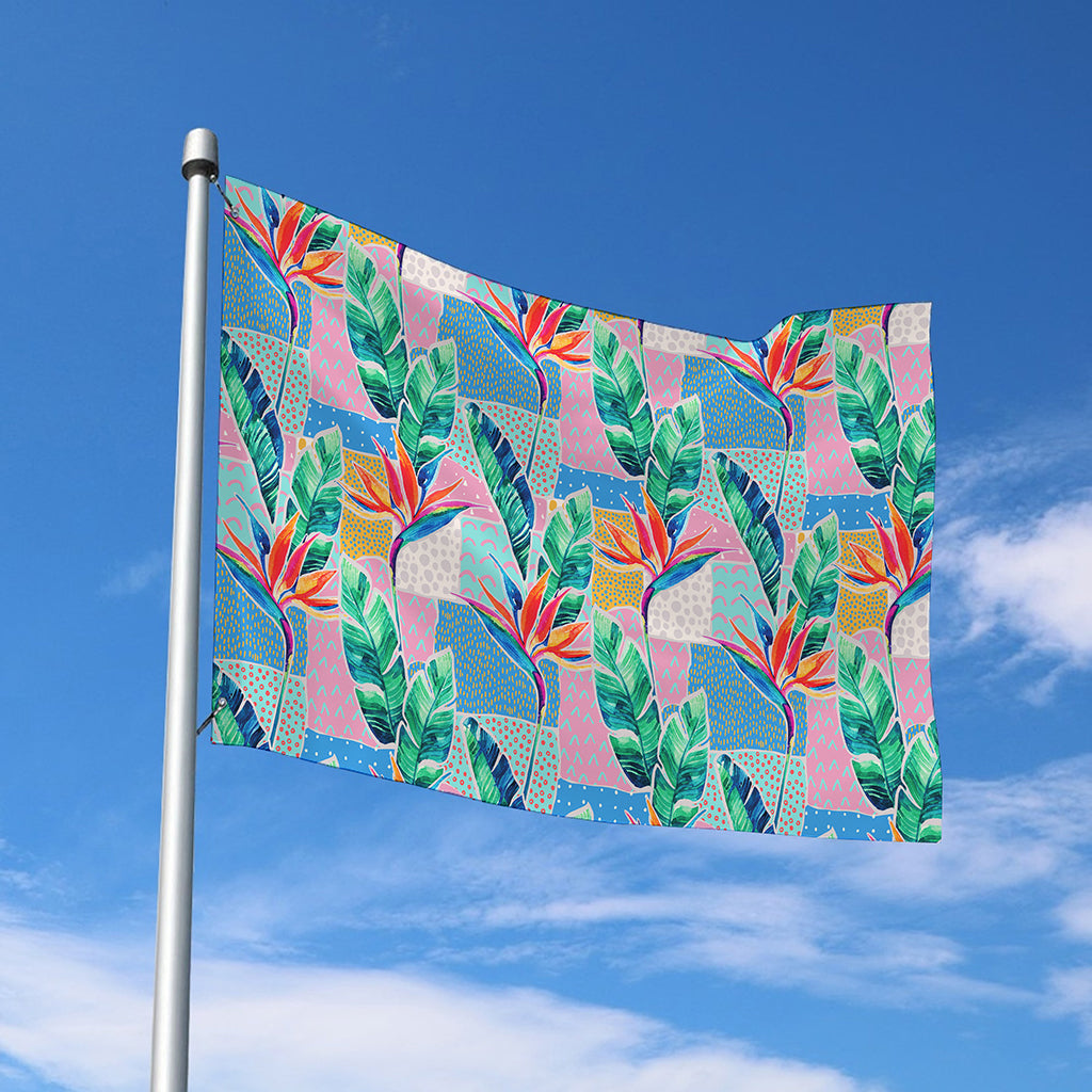 Watercolor Tropical Patchwork Print Polyester Flag