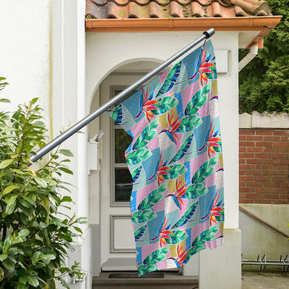 Watercolor Tropical Patchwork Print Polyester Flag