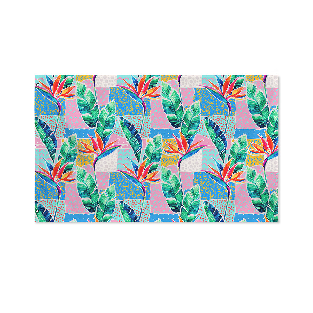 Watercolor Tropical Patchwork Print Polyester Flag