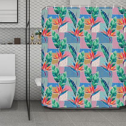 Watercolor Tropical Patchwork Print Polyester Shower Curtain
