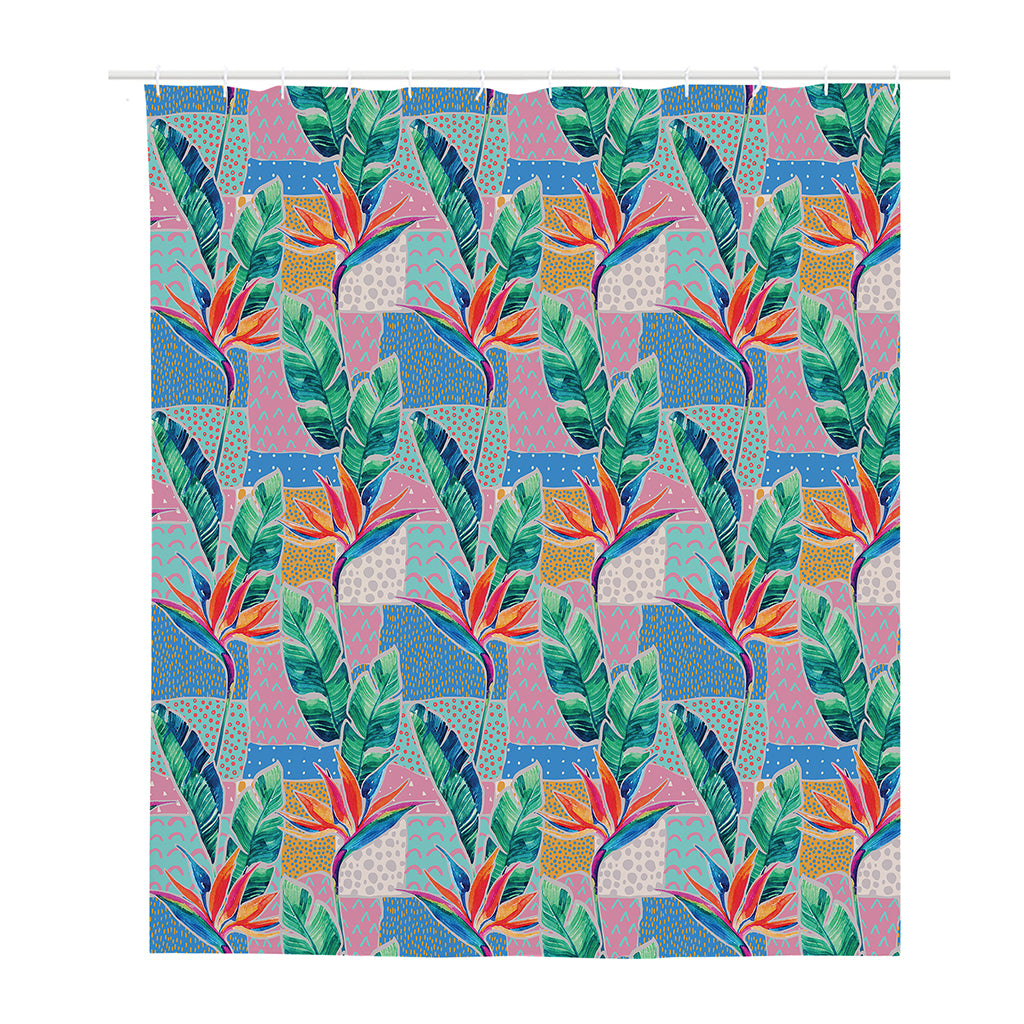 Watercolor Tropical Patchwork Print Polyester Shower Curtain