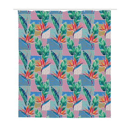 Watercolor Tropical Patchwork Print Polyester Shower Curtain