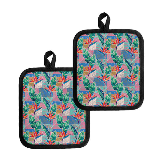 Watercolor Tropical Patchwork Print Pot Holders