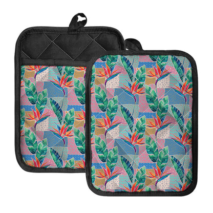 Watercolor Tropical Patchwork Print Pot Holders With Pocket