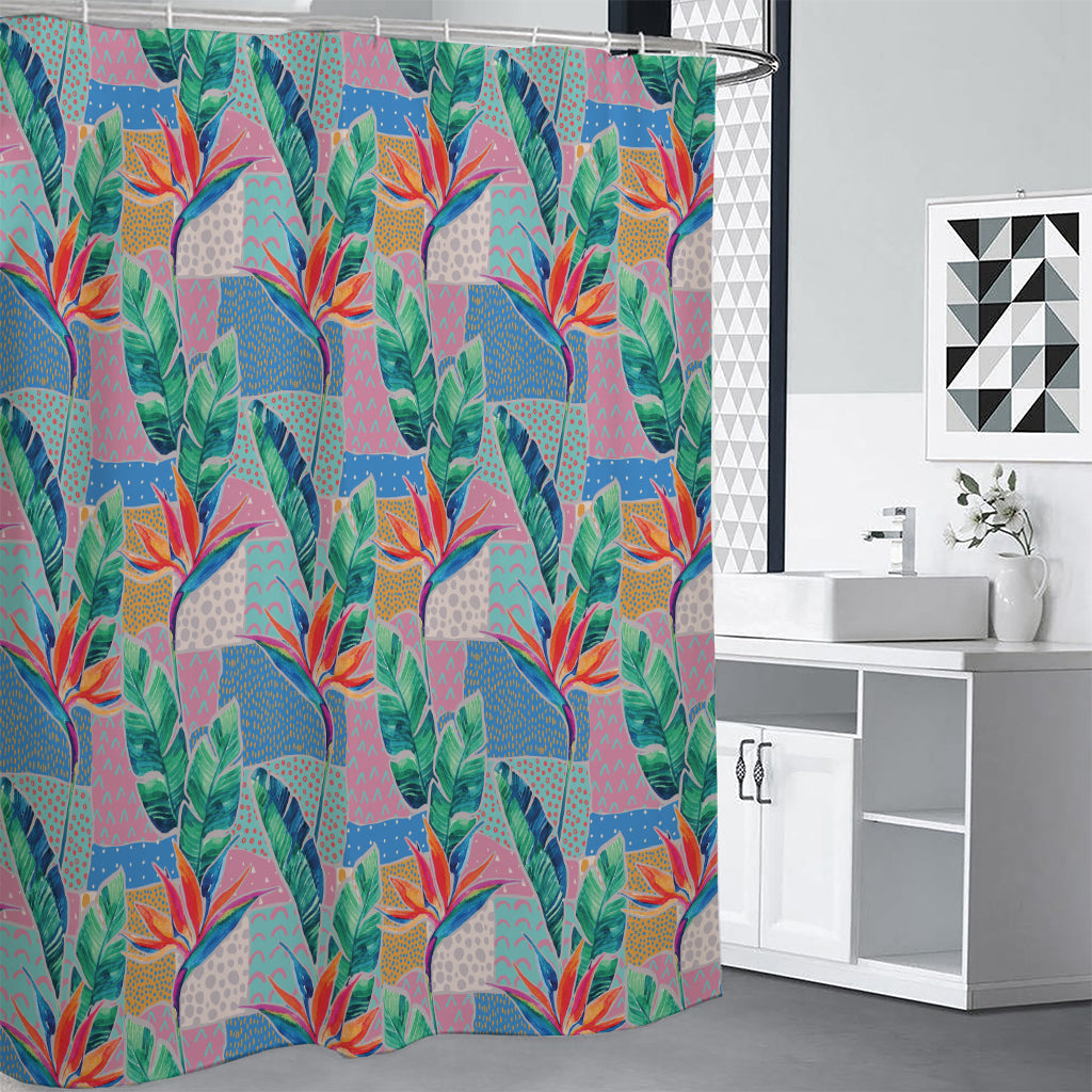 Watercolor Tropical Patchwork Print Premium Shower Curtain