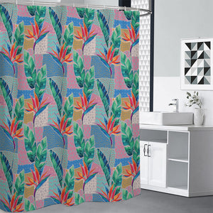 Watercolor Tropical Patchwork Print Premium Shower Curtain