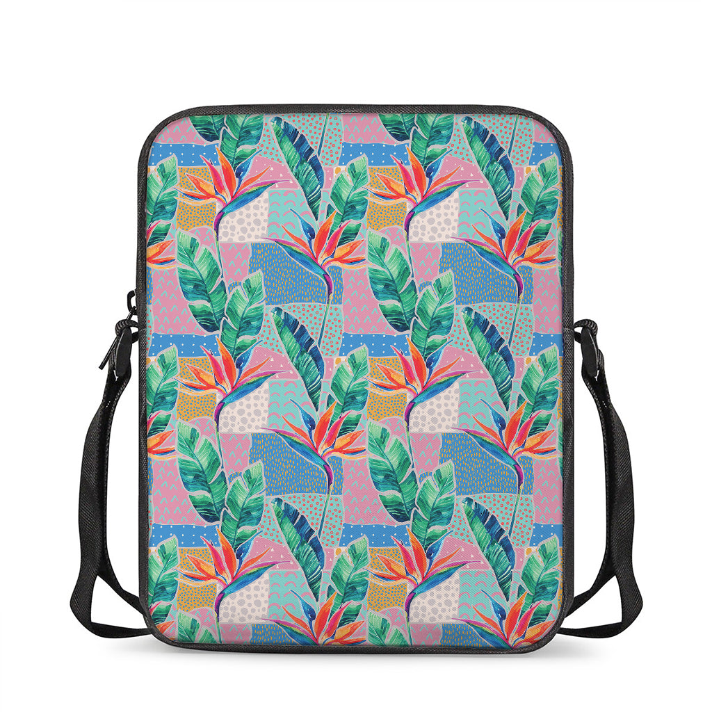 Watercolor Tropical Patchwork Print Rectangular Crossbody Bag