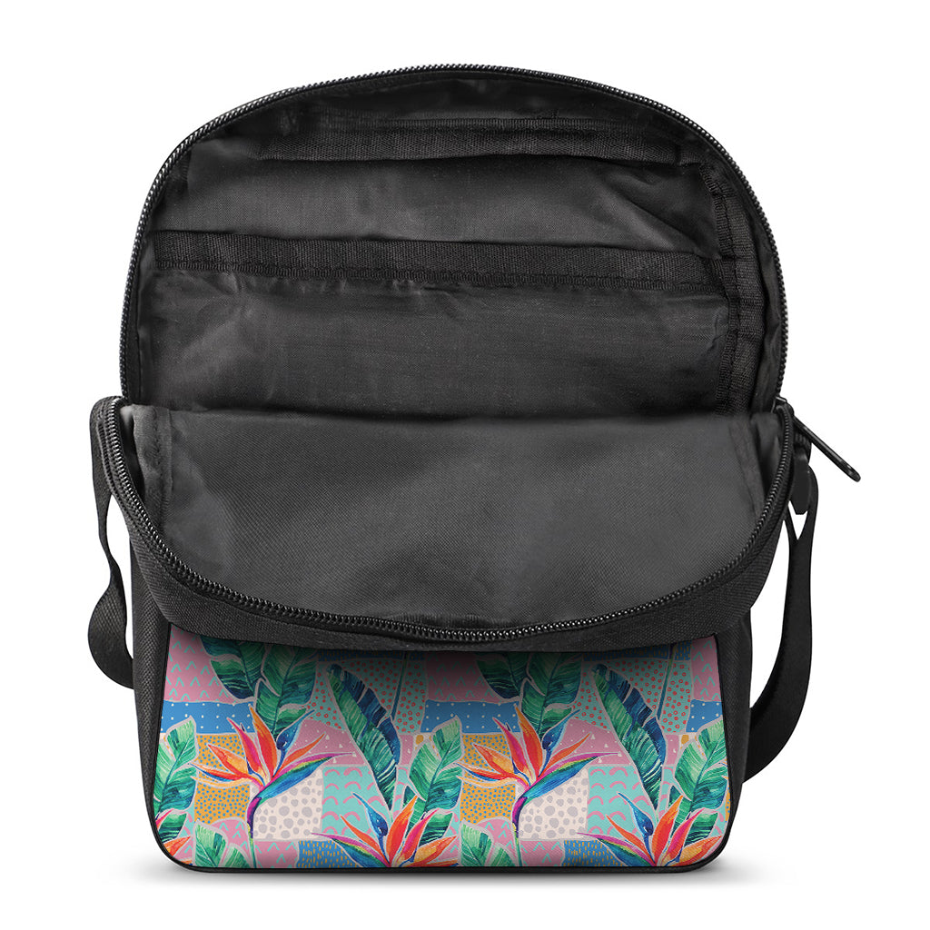 Watercolor Tropical Patchwork Print Rectangular Crossbody Bag