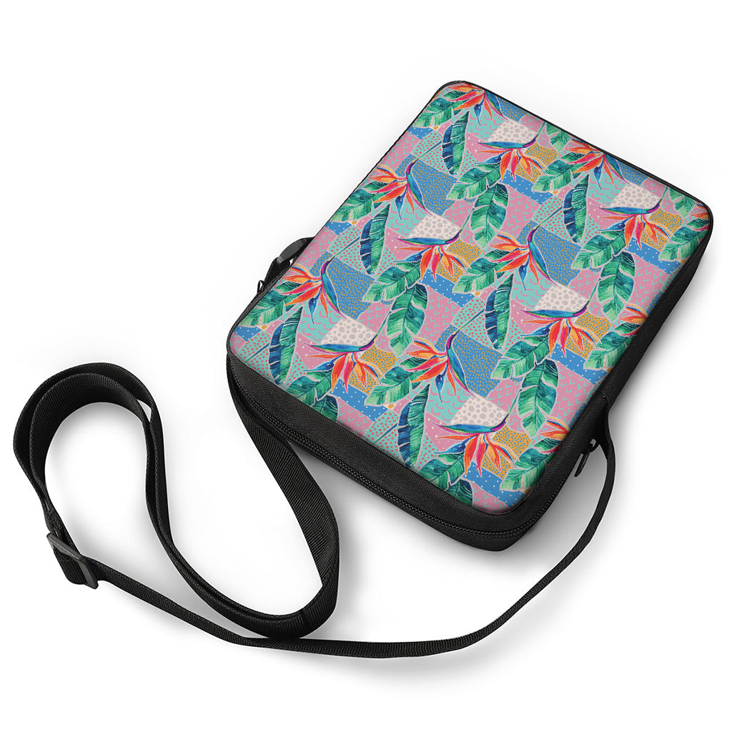 Watercolor Tropical Patchwork Print Rectangular Crossbody Bag