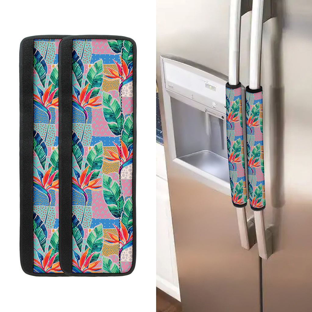 Watercolor Tropical Patchwork Print Refrigerator Handle Covers