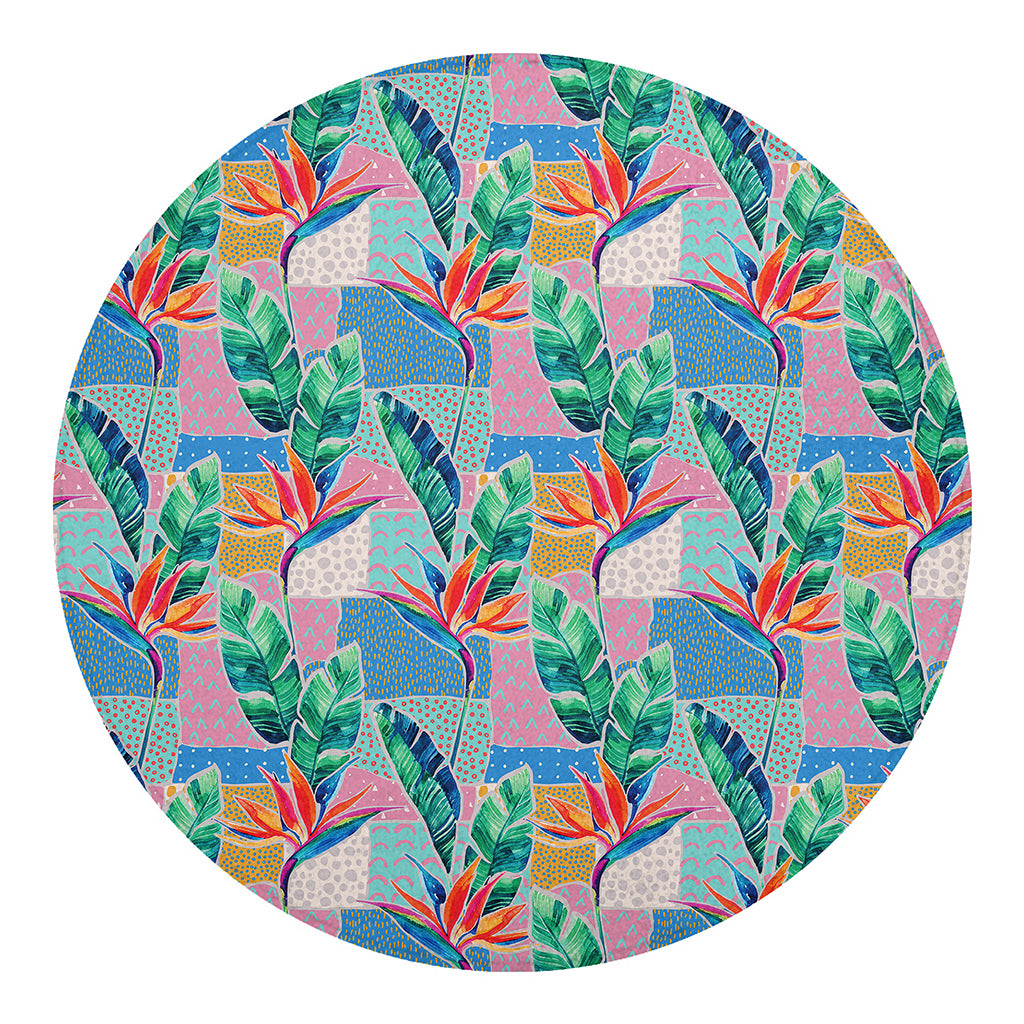 Watercolor Tropical Patchwork Print Round Blanket