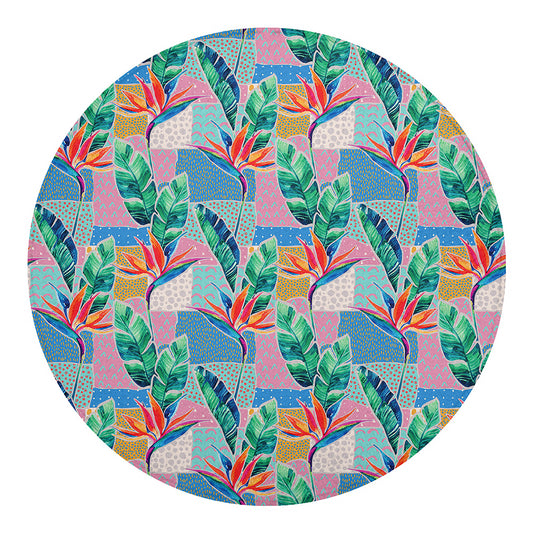 Watercolor Tropical Patchwork Print Round Blanket