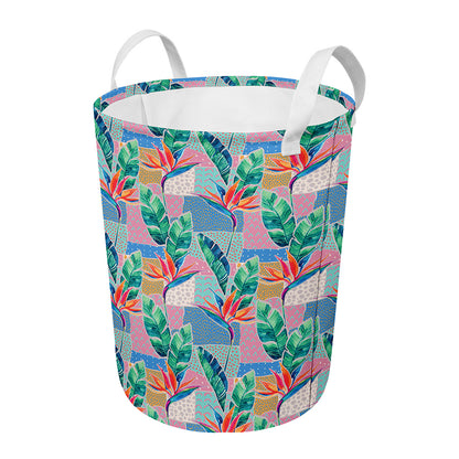 Watercolor Tropical Patchwork Print Round Laundry Basket