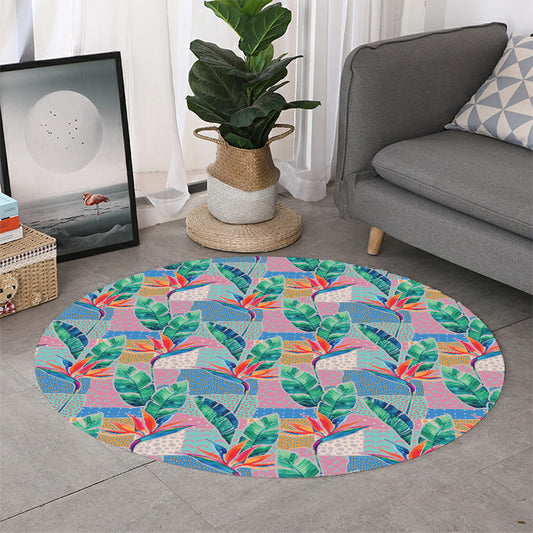 Watercolor Tropical Patchwork Print Round Rug