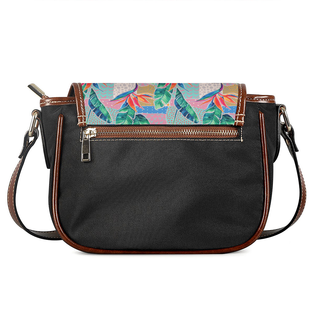Watercolor Tropical Patchwork Print Saddle Bag