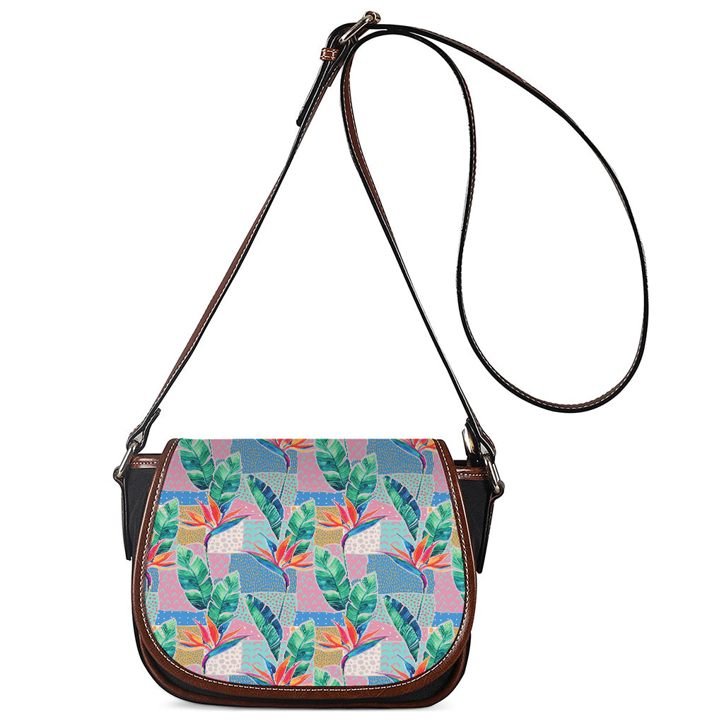 Watercolor Tropical Patchwork Print Saddle Bag