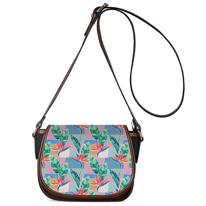 Watercolor Tropical Patchwork Print Saddle Bag