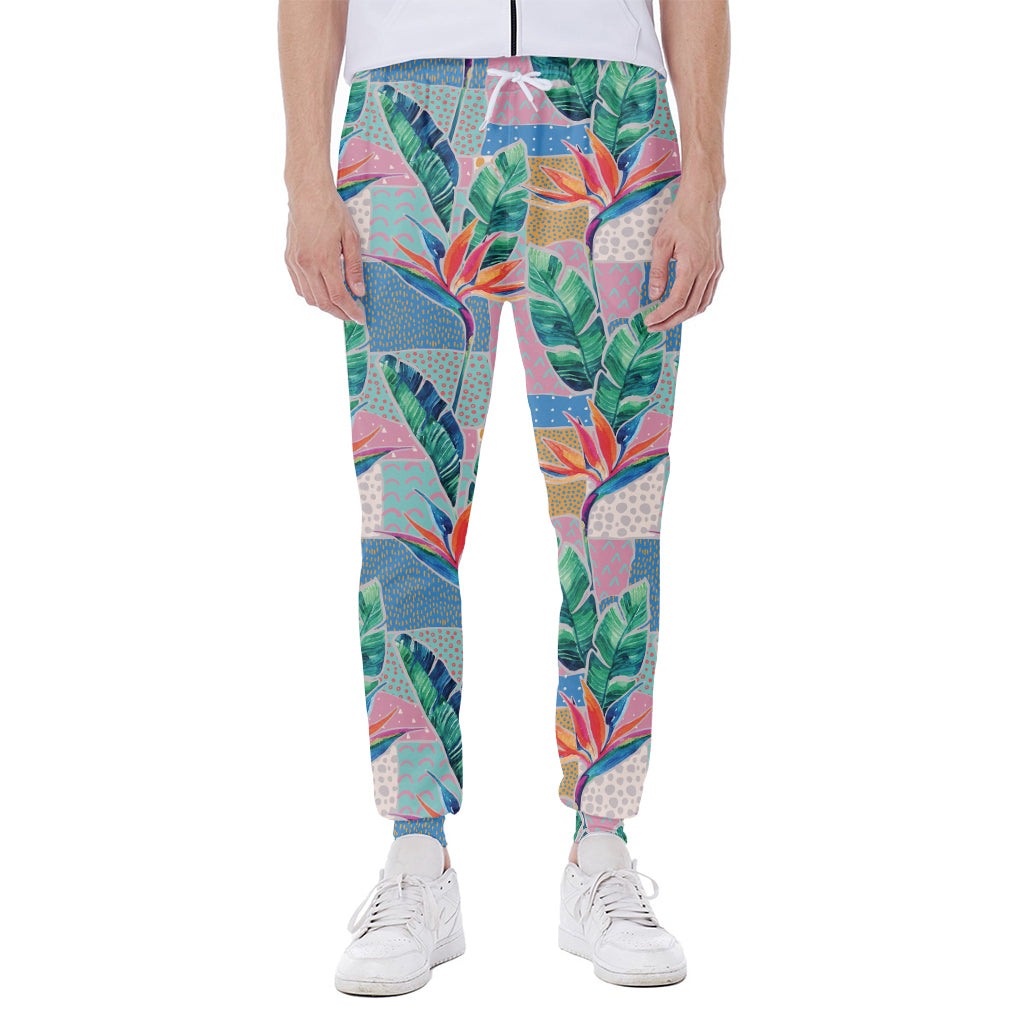 Watercolor Tropical Patchwork Print Scuba Joggers