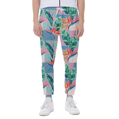 Watercolor Tropical Patchwork Print Scuba Joggers