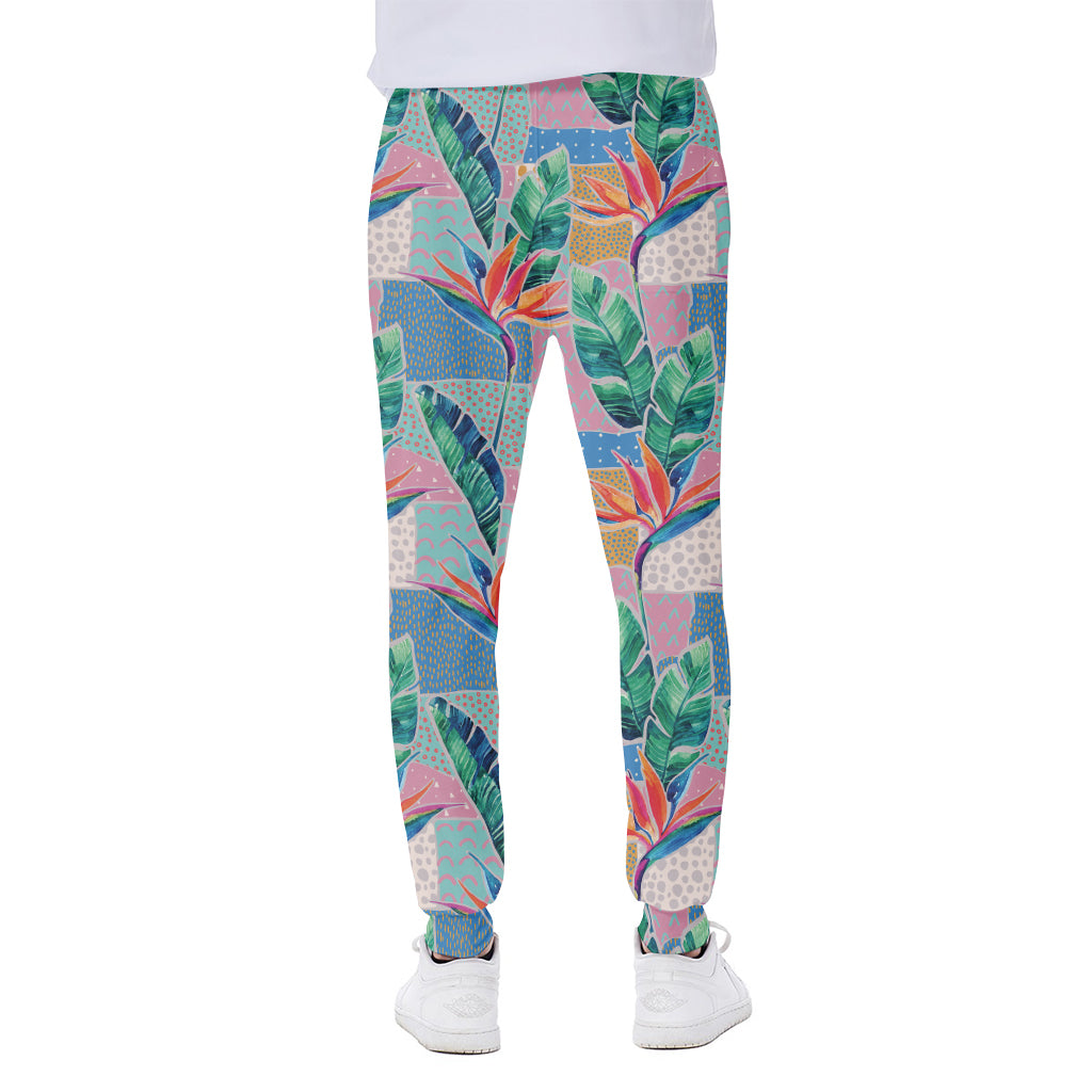 Watercolor Tropical Patchwork Print Scuba Joggers