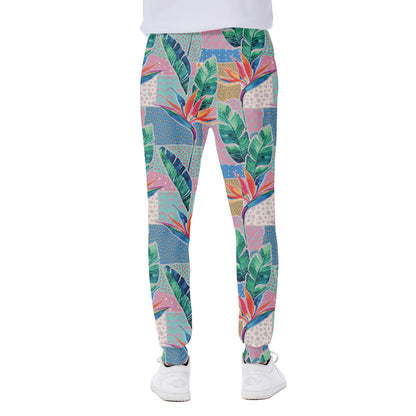 Watercolor Tropical Patchwork Print Scuba Joggers