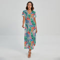Watercolor Tropical Patchwork Print Short Sleeve Maxi Dress