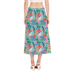 Watercolor Tropical Patchwork Print Side Slit Midi Skirt