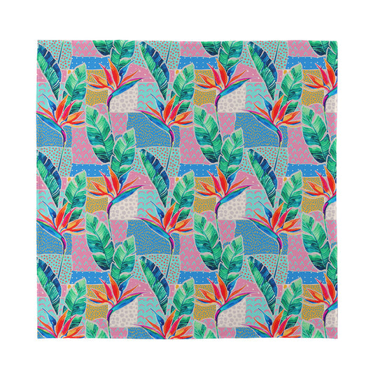 Watercolor Tropical Patchwork Print Silk Bandana