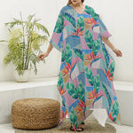 Watercolor Tropical Patchwork Print Silk V-Neck Kaftan Dress
