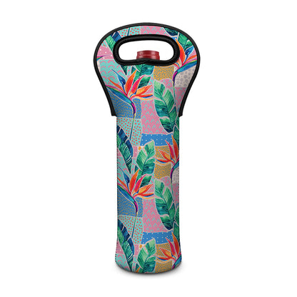 Watercolor Tropical Patchwork Print Single Neoprene Wine Tote