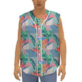 Watercolor Tropical Patchwork Print Sleeveless Baseball Jersey