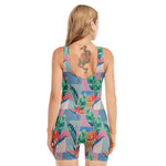 Watercolor Tropical Patchwork Print Sleeveless One Piece Swimsuit