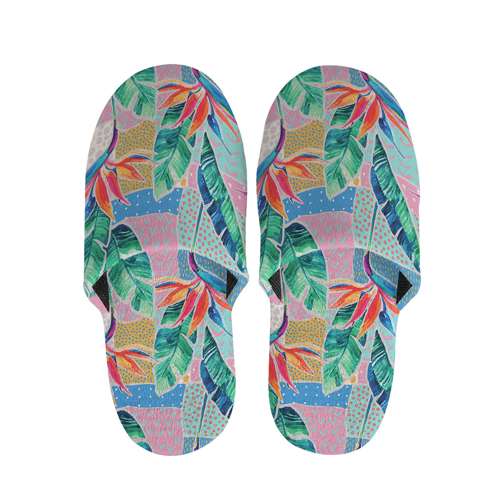 Watercolor Tropical Patchwork Print Slippers