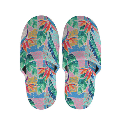 Watercolor Tropical Patchwork Print Slippers