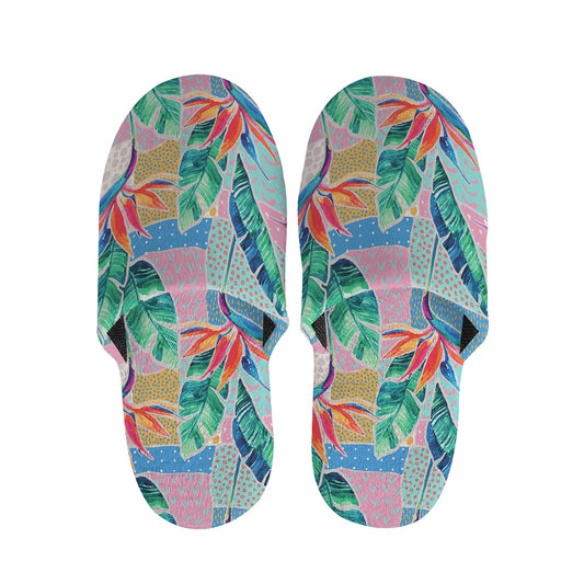 Watercolor Tropical Patchwork Print Slippers