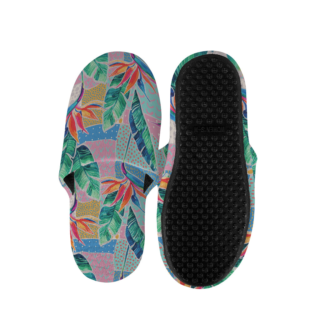 Watercolor Tropical Patchwork Print Slippers
