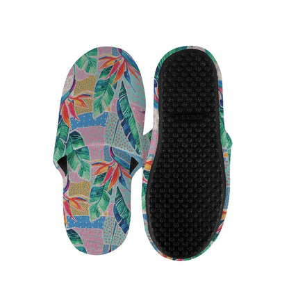 Watercolor Tropical Patchwork Print Slippers
