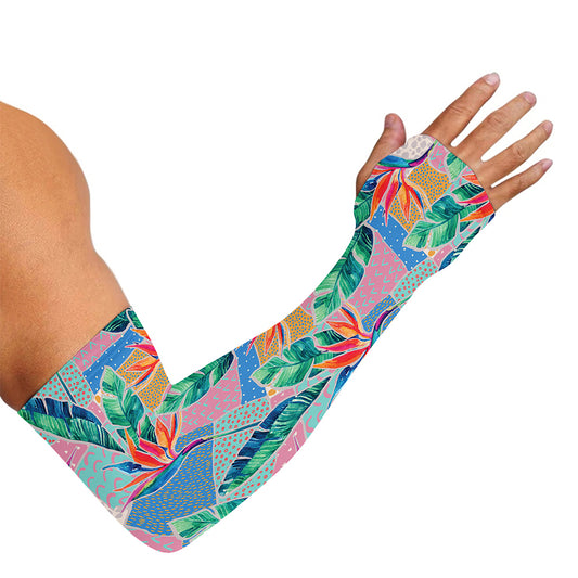 Watercolor Tropical Patchwork Print Sun Protection Arm Sleeves